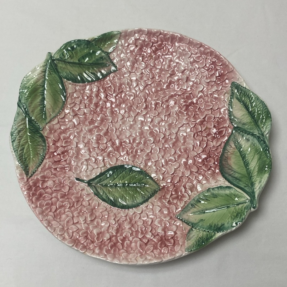 Elegant vintage Pink and Green hydrangea Ceramic Plattter